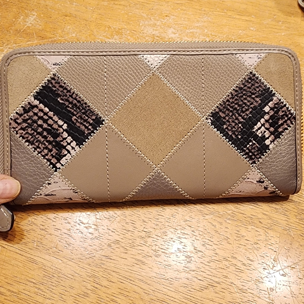 COACH Patchwork Zip Wallet in Taupe - Picture 2 of 15